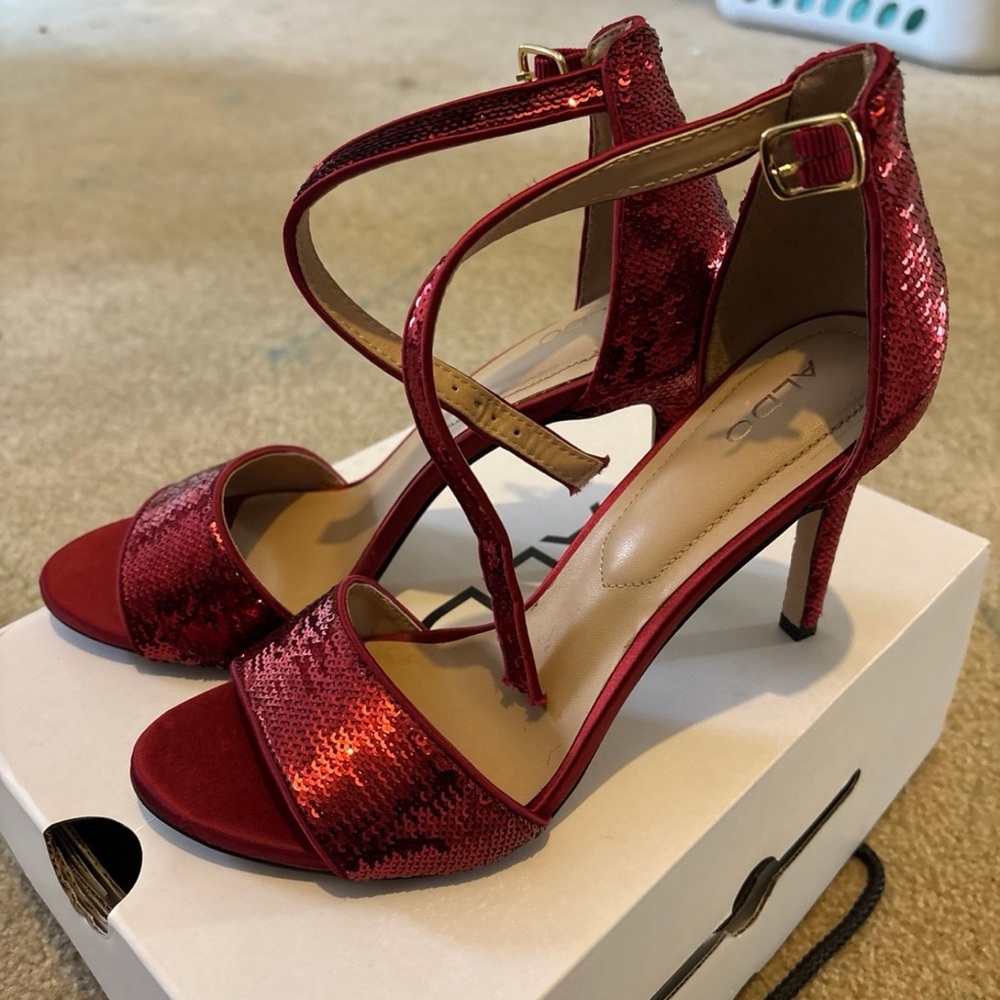 Aldo Red Sequin Strappy Heels